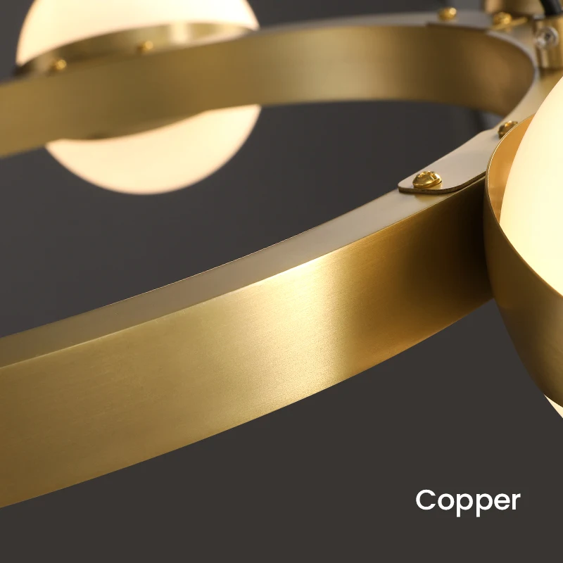 

Modern living Room Copper Chandelier Lamp Luxury Bedroom Chandelier Lighting Circle Light Fixture Glass Ball LED Lamp