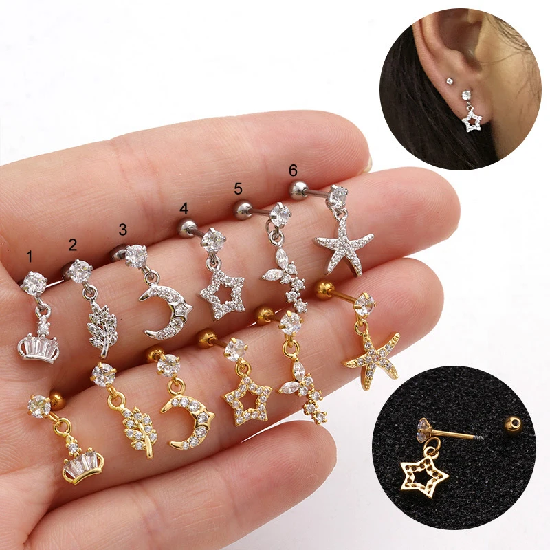 

1PC Star Moon Flower Piercing Earrings Creative Ear Bone Small Ear Piercing Jewelry