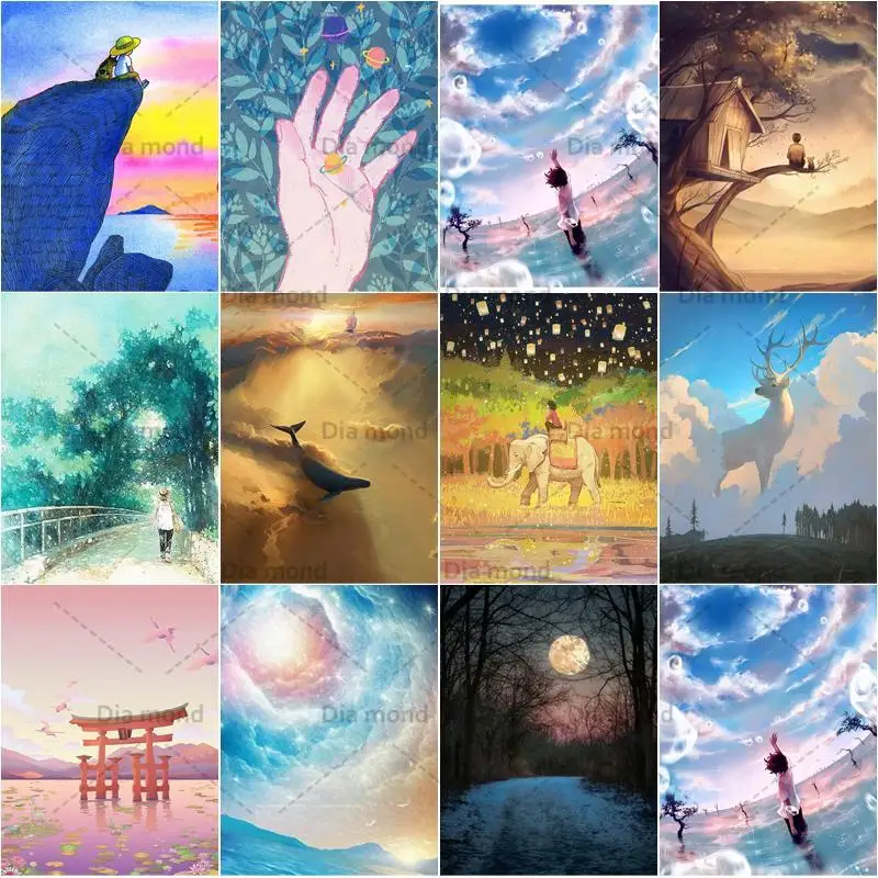 

DIY 5D Diamond Painting Landscape Tree Cross Stitch Kit Full Drill Colored Clouds Embroidery Mosaic Art Picture Home Decor Gift