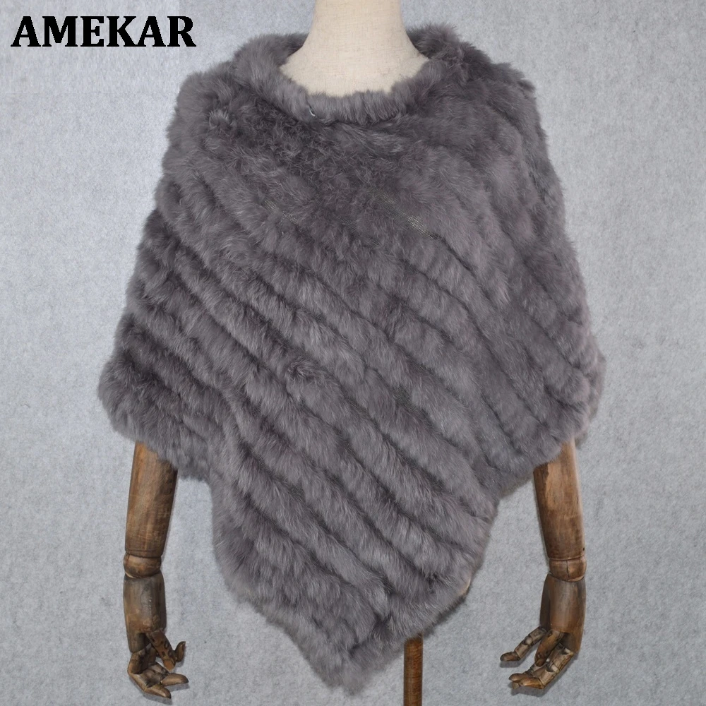 

Женский вязаный шарф-пончо из натурального кроличьего меха, Осень-зима 2022