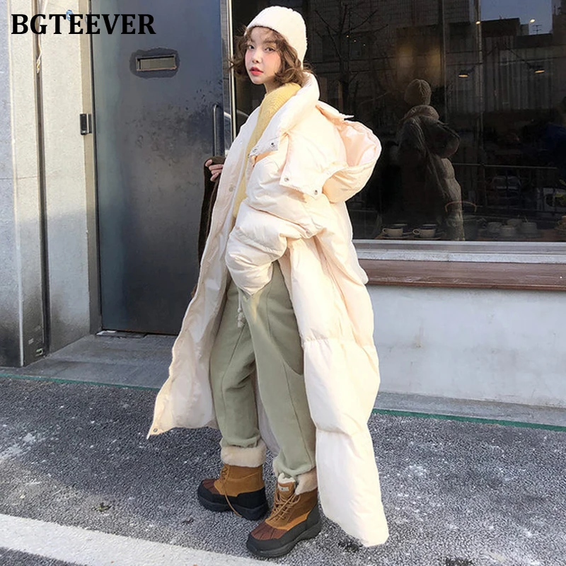 BGTEEVER модный большой размер длинный женский пуховик пальто с капюшоном