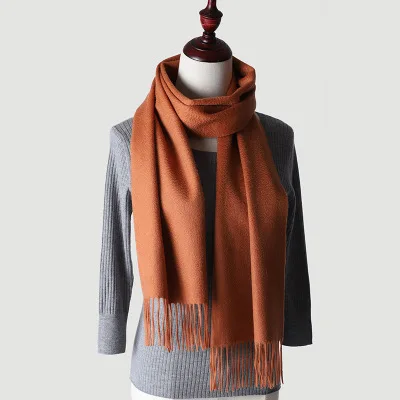 caramel colour Роскошный зимний кашемировый шарф 100, мужские шерстяные шарфы, женские плотные теплые одноцветные шали, женский шарф из пашмины - Цвет: caramel colour