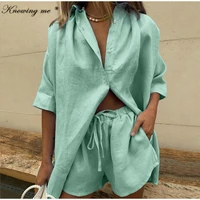 summer women lounge wear tracksuit shorts set long sleeve shirt tops and mini shorts suit 2021 new two piece set d