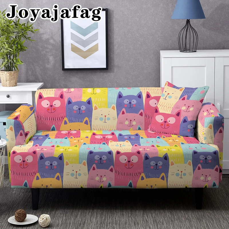 

Lovely Cartoon Cat Elastic Sofa Cover Stretch Slipcovers For Living Room Washable 1/2/3/4 Seater Dust Proof Couch Covers