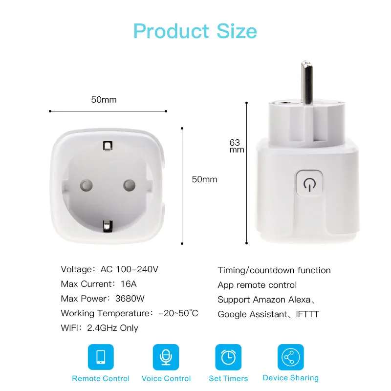 EU Smart Wifi Plug Adapter Power Socket With Timer Outlet Remote Support Alexa Google Home 16A with Monitoring | Обустройство дома
