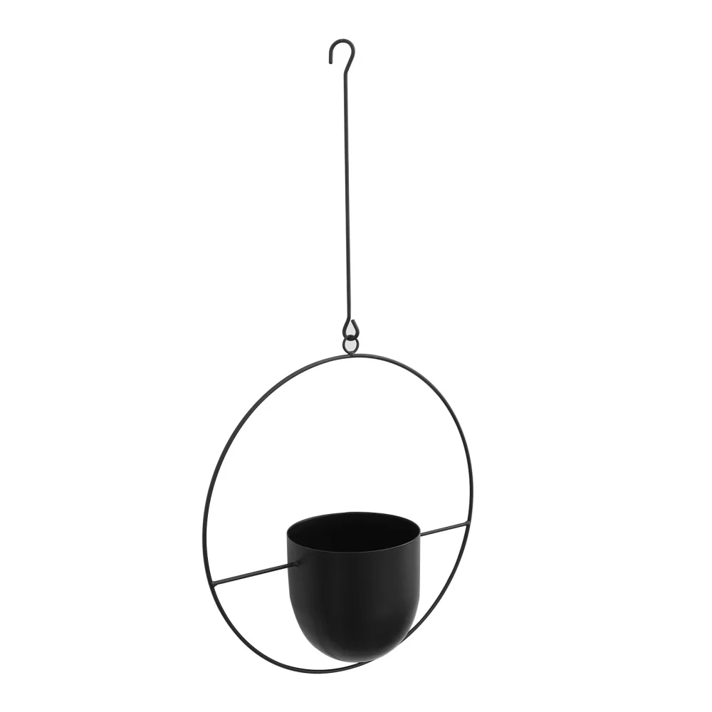 

Iron Hanging Flower Pot Decorative Swinging Flower Basket Wall Hanging Flower Pot (Black Circular)