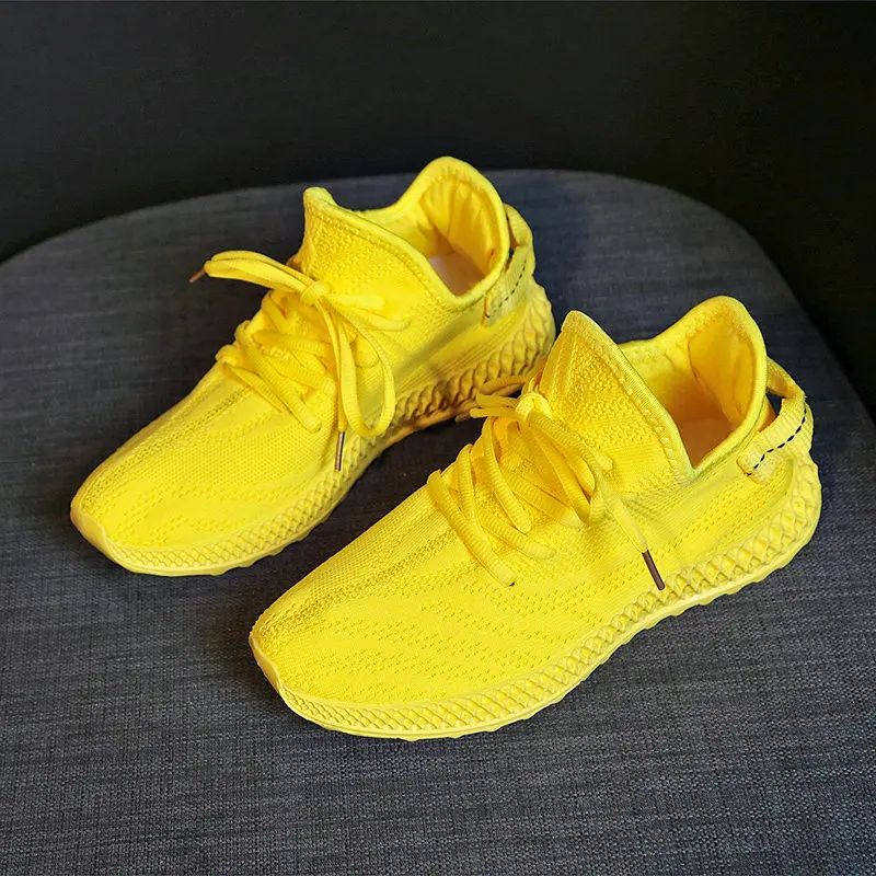 

Fashion Women Sneakers Korean Mesh Yellow Casual Lace Up Red Black Breathable Shoes Spring 2021