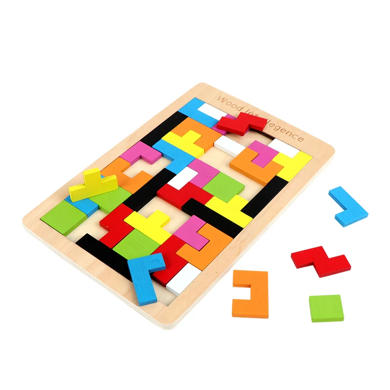 3D Wooden Tetris Puzzles Colorful Jigsaw Board Toys Tangram Children Intellectual Educational Baby Wood Gifts|Пазлы| |