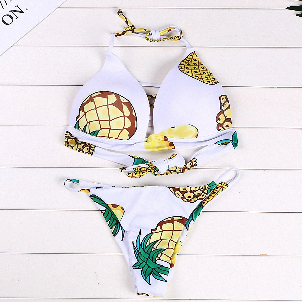 

European and American Ladies Bikini Multi-Rope Hollow-out Swimsuit AliExpress Pineapple Print Bikini Swimsuit