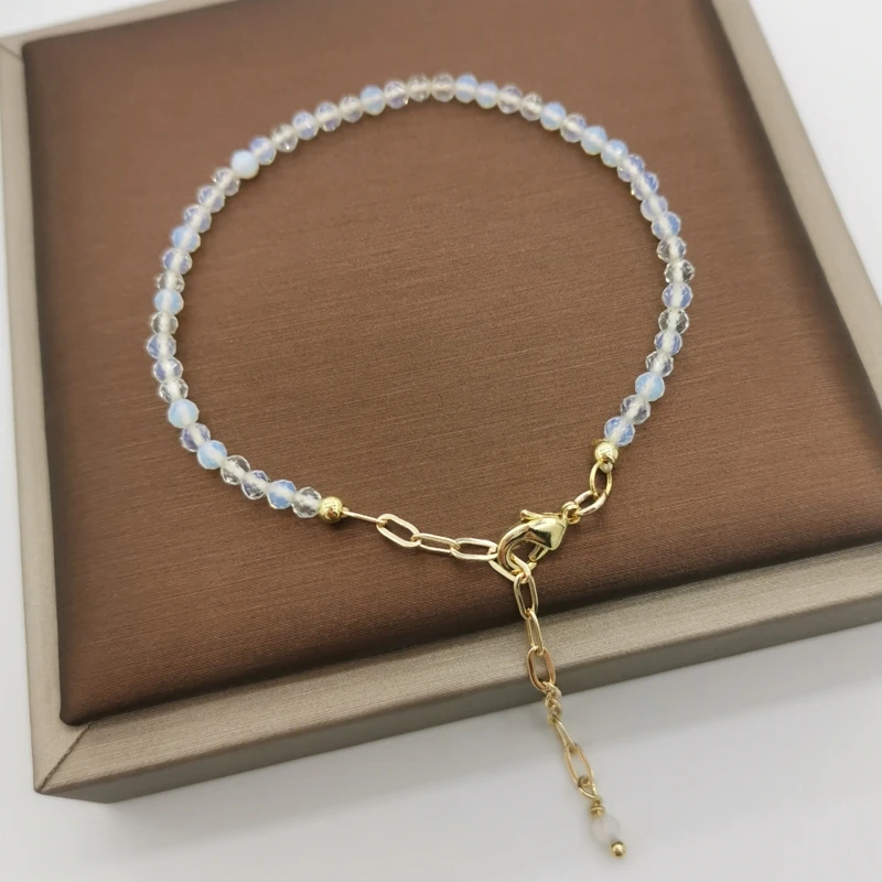 Браслет с граненым белым опалом Женский нежный регулируемый ювелирный браслет