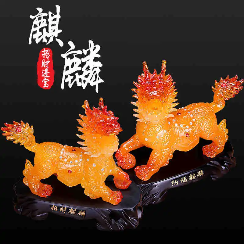 

Resin technology of Chinese classic kylin ornament desk business opening gift home decore