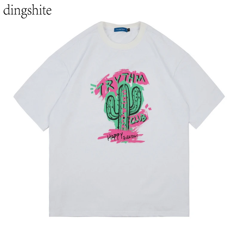 

Dingshite, американский Западный берег, мультфильм, кактус, печатная буква, свободная повседневная парная футболка с коротким рукавом, мужская и...