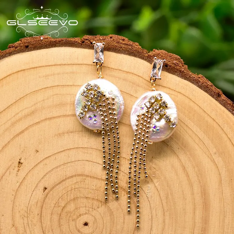 Серьги подвески GLSEEVO с белым барочным жемчугом и кисточками для женщин свадебный