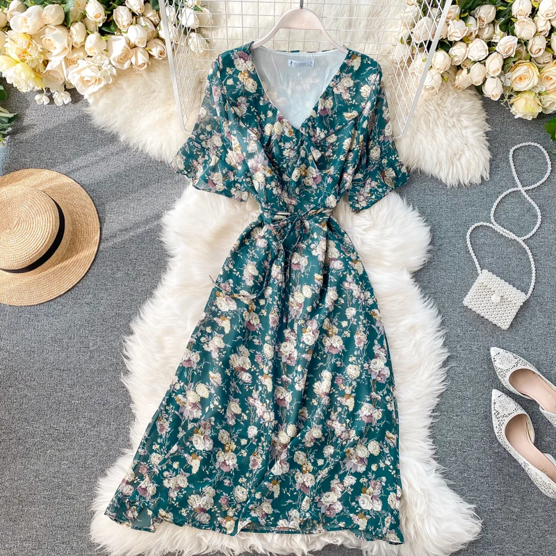 Женское элегантное платье с рюшами и v-образным вырезом в стиле ретро весна-лето