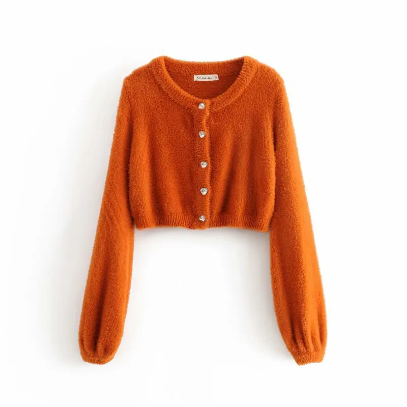 Женский трикотажный свитер на пуговицах с круглым вырезом| |