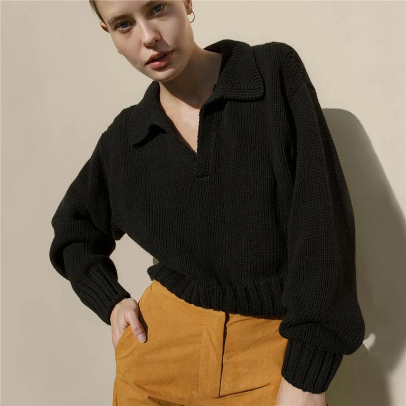 

Элегантные модные свитера Dourbesty для женщин, шикарный вязаный свитер с лацканами и V-образным вырезом, пуловеры, Осенние офисные женские топы, джемперы