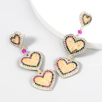 fashion metal rhinestone acrylic multi layer heart shaped earrings womens cute and elegant dangle earrings party accessories
