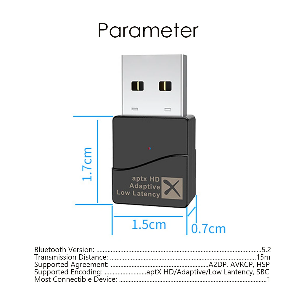 Bluetooth адаптер USB BT 5 2 передатчик аудио aptX HD приспосабливаемый LL с низкой Lantency Dongle