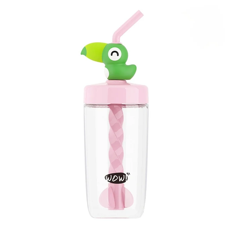 

400ML Kawaii Stirring Water Bottle Kids Adult Plastic Water Bottle With Straw Portable Heat-resistant Juice Drink Cup For Gifts