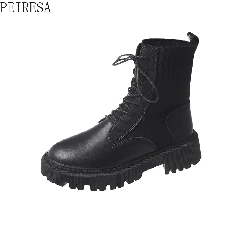 

Women's Ankle Boots 2021 Autumn and Winter Motorcycle Boots Thick Heel Flat Ankle Boots Women's Round Toe Flat Ankle Boots