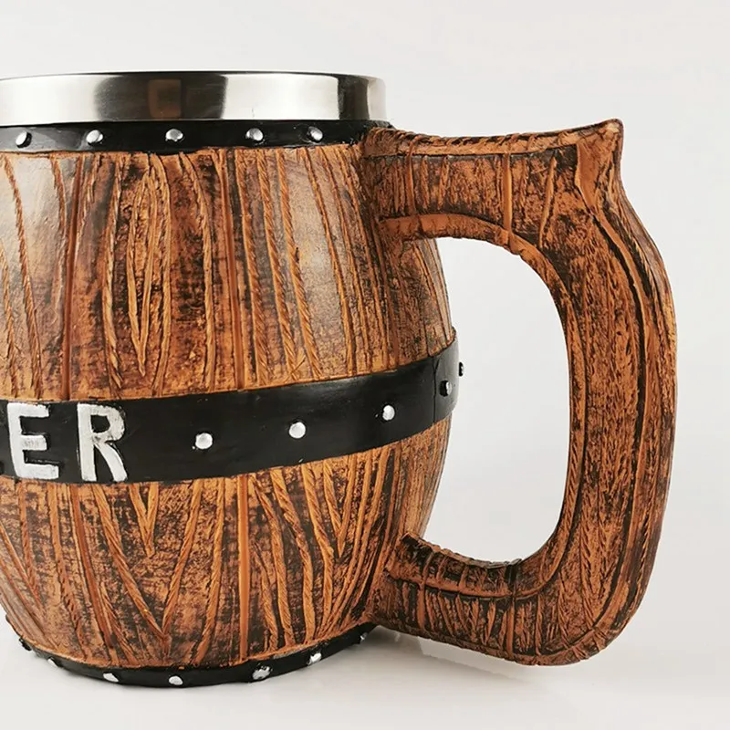 

450ml/ 500ml Barrel Style Beer Cup Stainless Steel Simulation Wood Barrel Beer Mug Bar Drinkware Beer Drinking Mug as Gift