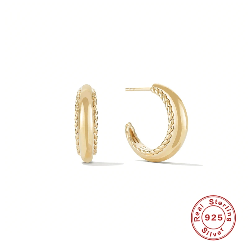 

BOAKO 925 Sterling Silver Croissant C-shape Stud Earrings Small Cartilage Earrings Lovely Zircon Women's Fashion Earrings Gifts