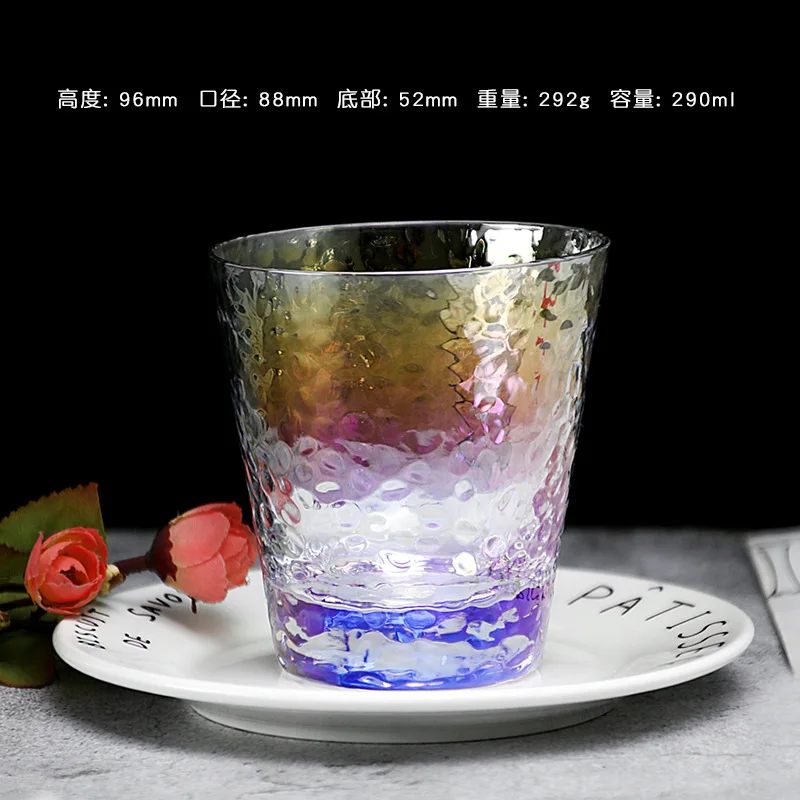 B 290ml Стеклянная чашка красочный молоток сетка прозрачный чай чашки сок, напиток стекло es современный ресторан бар дома питьевой коктейльное стекло - Цвет: B 290ml