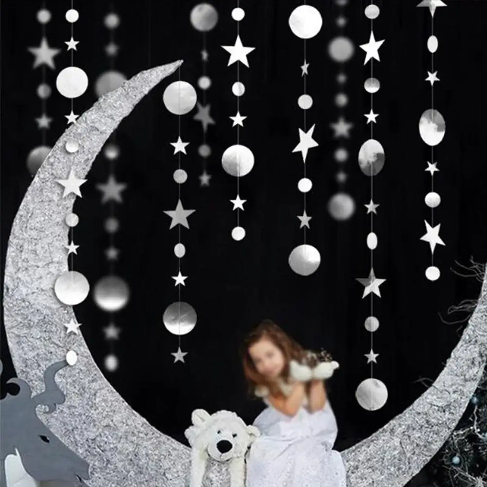 4 м цвета: золотистый серебристый Бумажная гирлянда звезда круг висит баннер для