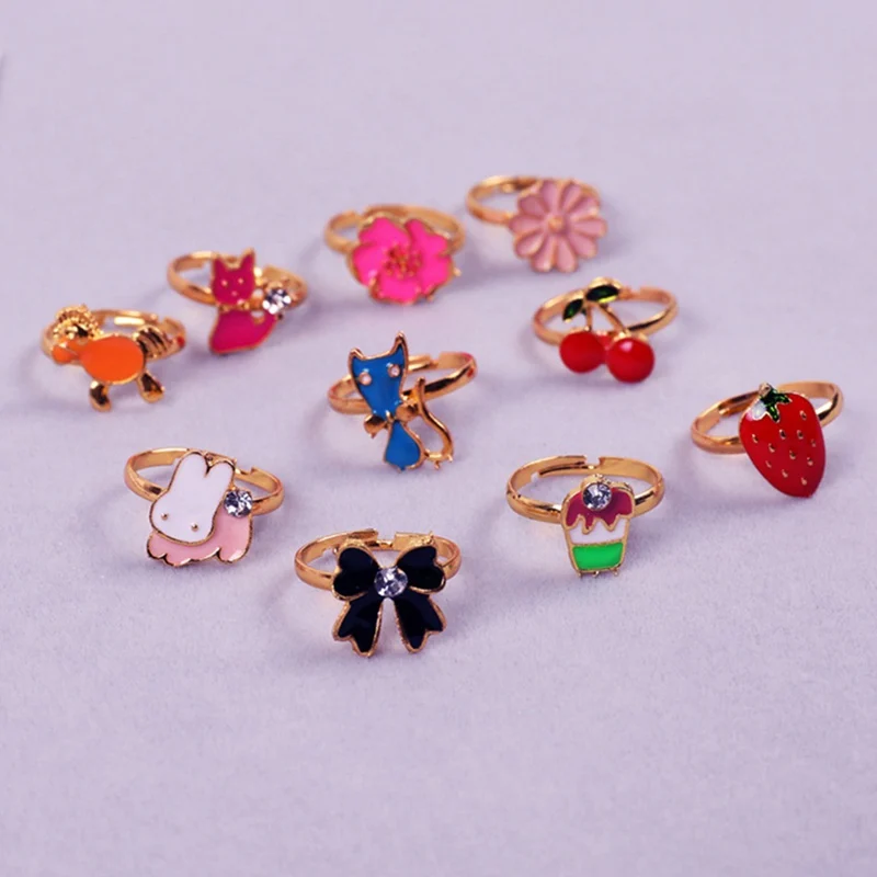 

36pcs/box Korean Style Kids Rings Girls Mixed Plastic/Resin/Alloy Cute Child Cartoon Rings Children's Day Birthday Jewelry Gifts