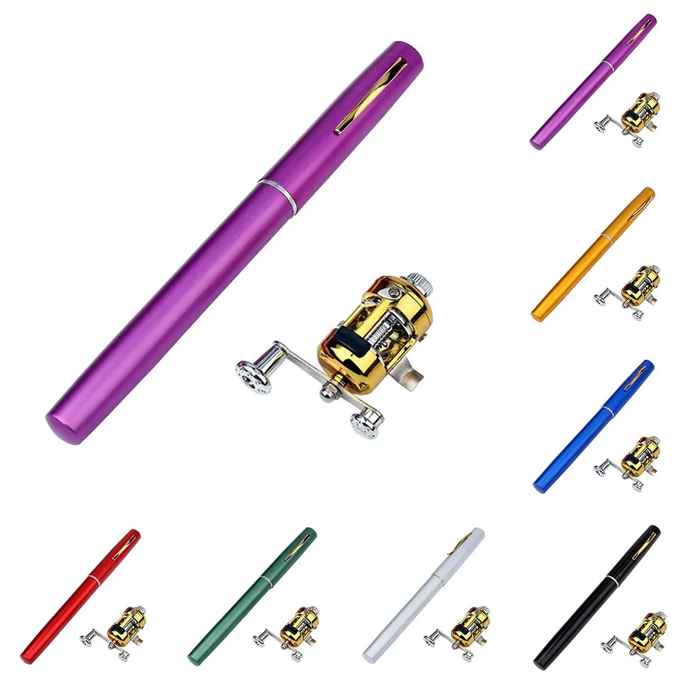 

Portable Mini Fishing Rod Pole Pen Shape Foldable Fishing Rod With Drum Wheel Non-slip Handle For Stream Freshwater Fishing Pole