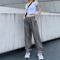 women casual solid stripe zipper high waisted wide leg pants s l fashion high street pants korean harajuku trousers streetwear