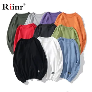 Riinr Повседневный брендовый мужской свитер с круглым вырезом, осенний мужской однотонный вязаный пуловер с длинным рукавом, теплый Однотонный свитер, мужская одежда