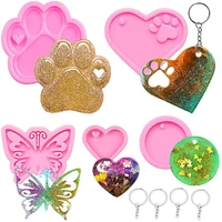heart paw love butterfly keychain silicone mold with hole diy ice cream crystal cupcake resin molds cake decoration accessories