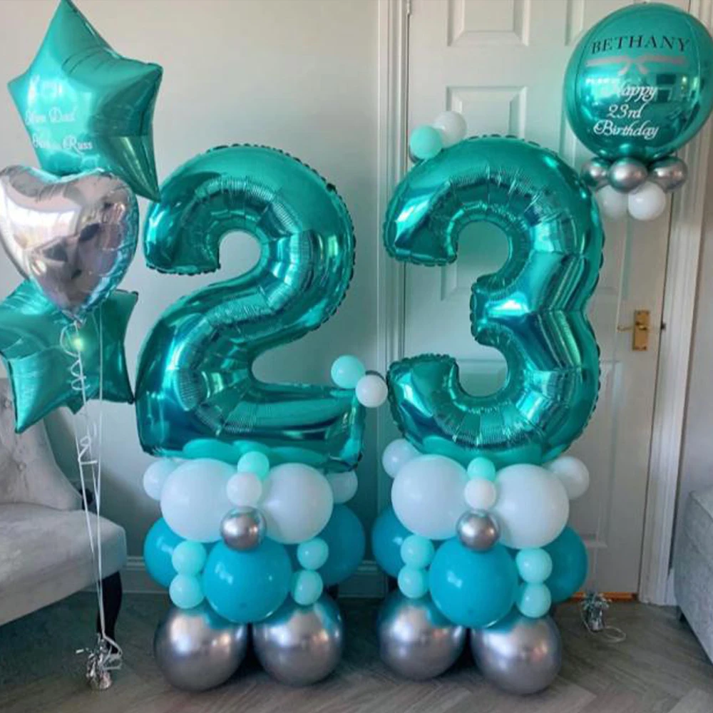 

2pcs 30inch Tiffany Blue Number Balloon Banner 18 21 30 40 50 60 Birthday Party Decoration Adults Birthday Foil Helium Globos