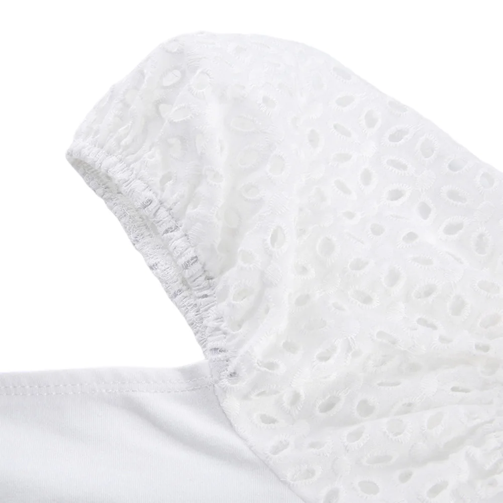 

Women Fashion Lace Stitching Puff Sleeve Top Short Style