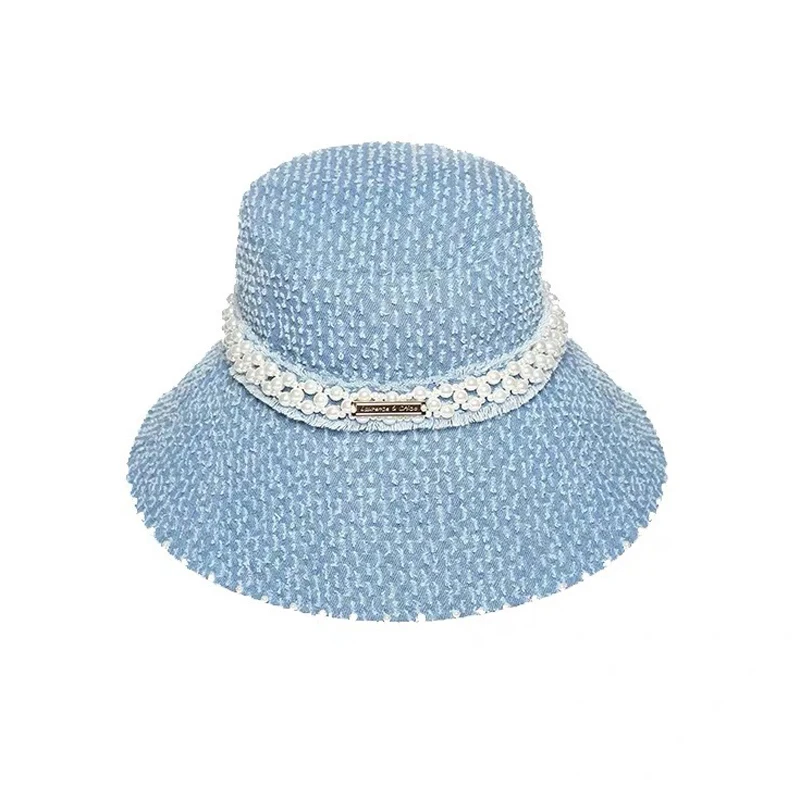 

PCFDDR New Female Fashion in Spring and Summer of 2019 Pearl Decorative Blue Brim Cap