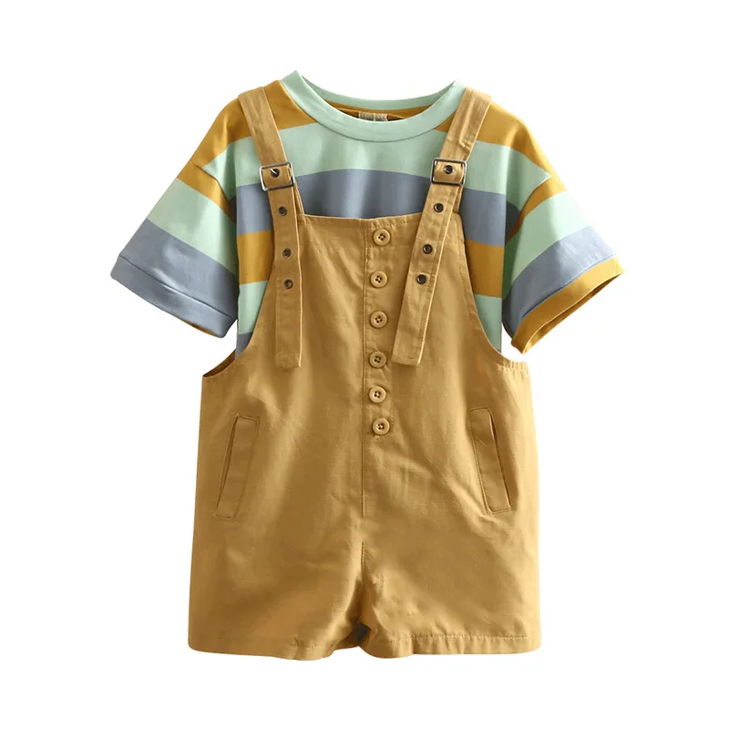 

Baby Suit 2021 Summer New Girl Children's Clothing Children's Striped T-shirt Suspenders Pants