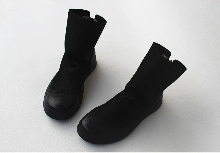 Careaymade-Genuine Leather Thick-soled Women's Shoes Round-toed Original Handmade Single boots Flat-soled Retro Leisure boots
