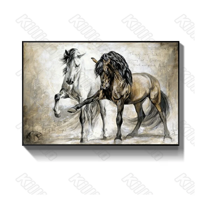 

Europe Style Murals Black Horse and White Horse Frameles Poster Home Residential Bedroom Decoration Living Room Canvas Painting