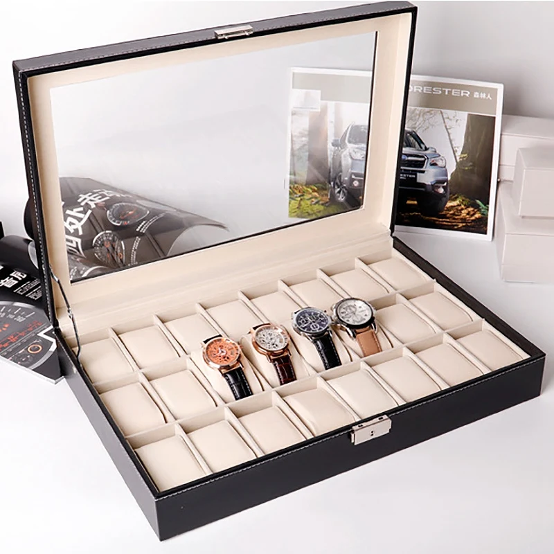 Коробка для часов органайзер чехол мужчин и женщин из искусственной кожи 24 слота