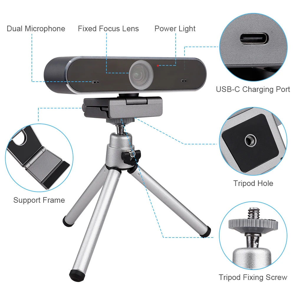 

4K UHD Webcam 8MP Video Recording Fixed Focus Computer Camera USB Web Camera for Desktop Laptop PC Build in Double Microphone