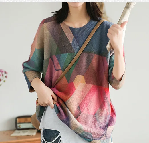 Осенний свитер женский модный Свободный вязаный пуловер 2019 Новые топы с круглым