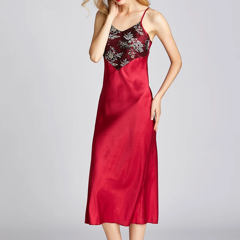 Женское атласное платье на бретельках с открытой спиной сексуальное кружевное v