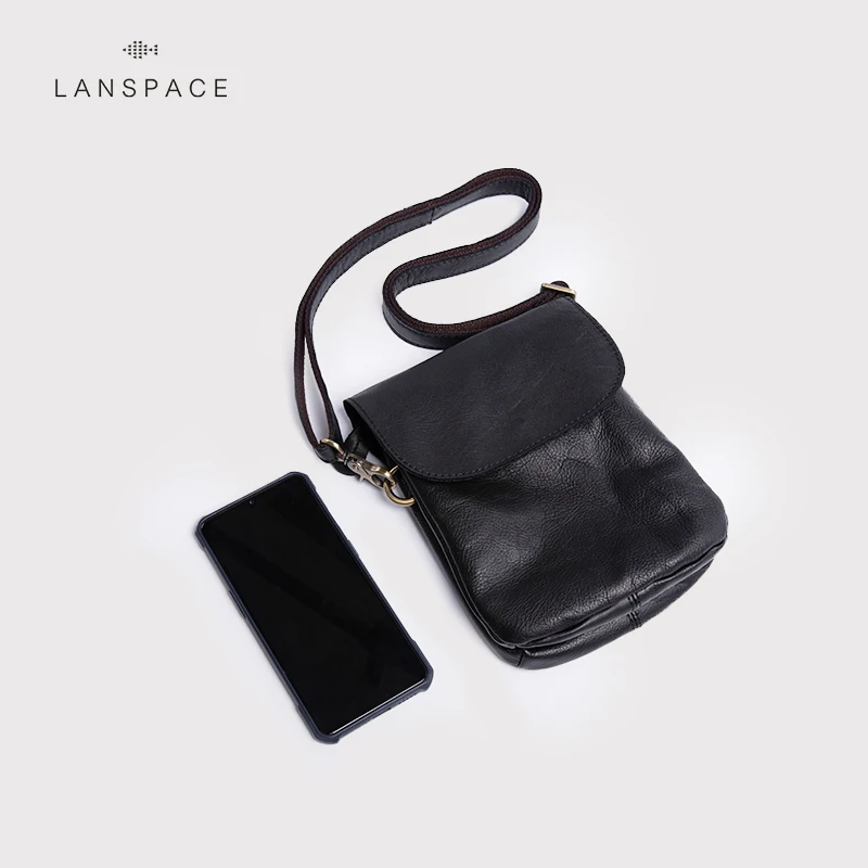 LANSPACE мужская кожаная сумка через плечо из натуральной кожи модная мини мобильный