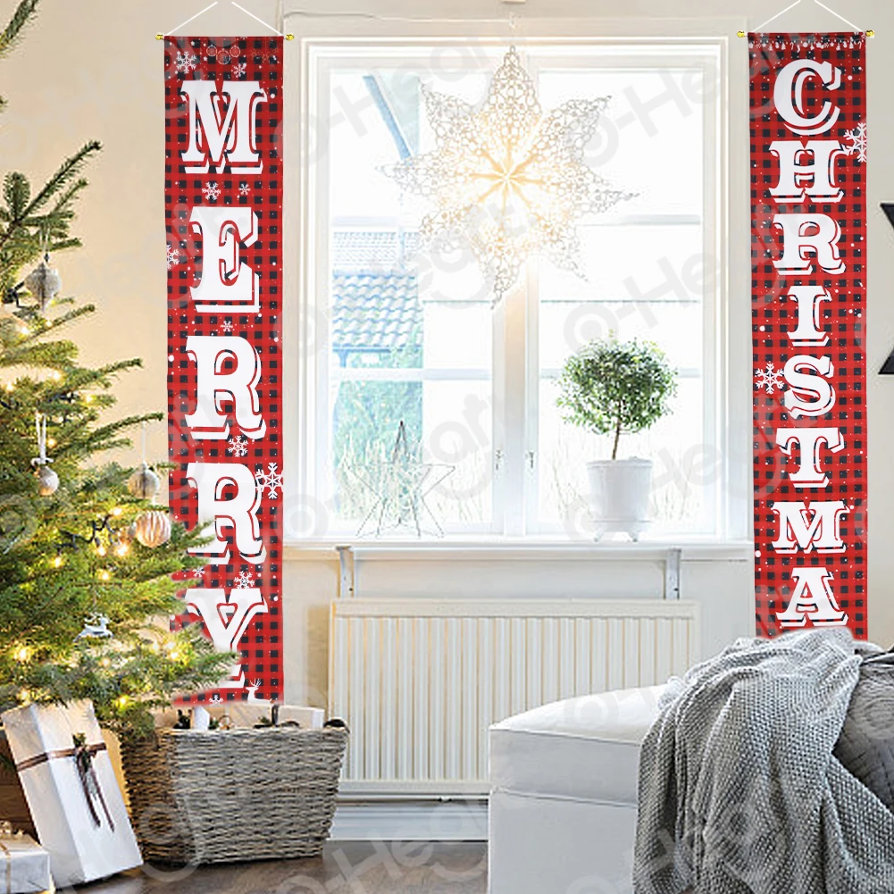 Счастливого Рождества Дверной баннер красный и черный плед крыльцо знак новый