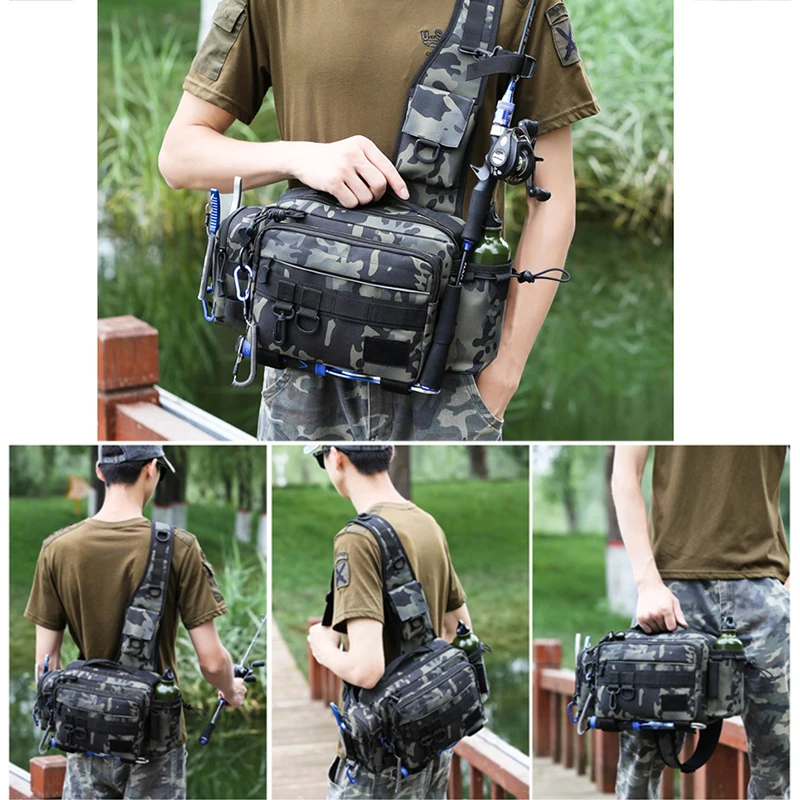 Outdoor Fishing Bag Tactical Backpack Fish Gear Rod Crossbody Bag Large Capacity Camping Trekking Kayak Waist Pack