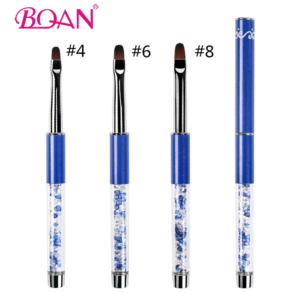 Кисть для ногтей BQAN № 4 6 8 с синим стержнем и ручкой стразы УФ-геля щетки полировки