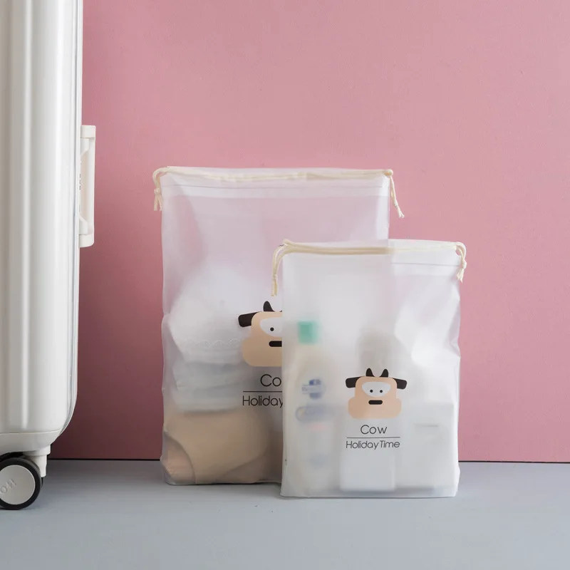 

Transparent Cartoon Animal Cat Drawstring Storage Pouch Travel Accessories