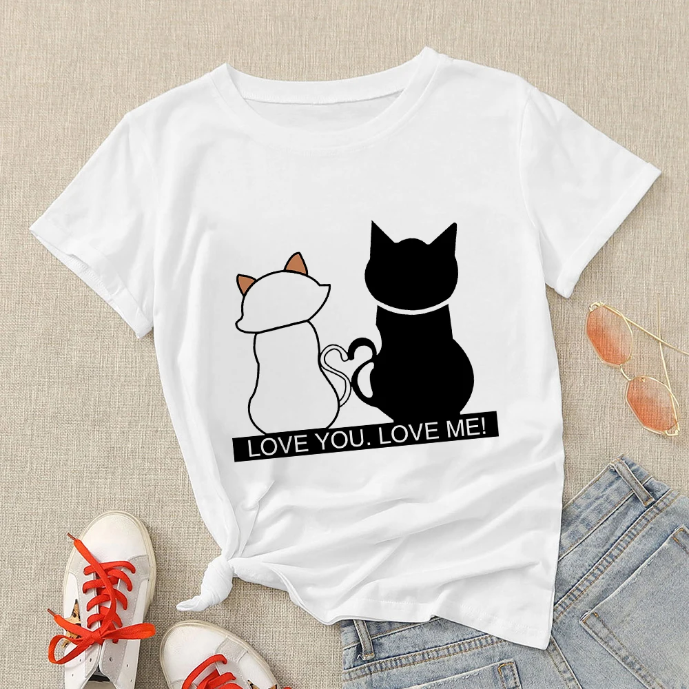 

Creative Cute Lovers T Shirts Women LOVE YOU LOVE ME Letter Printed Short Sleeve Casual Versatile Korean Loose T-shirt Hipster