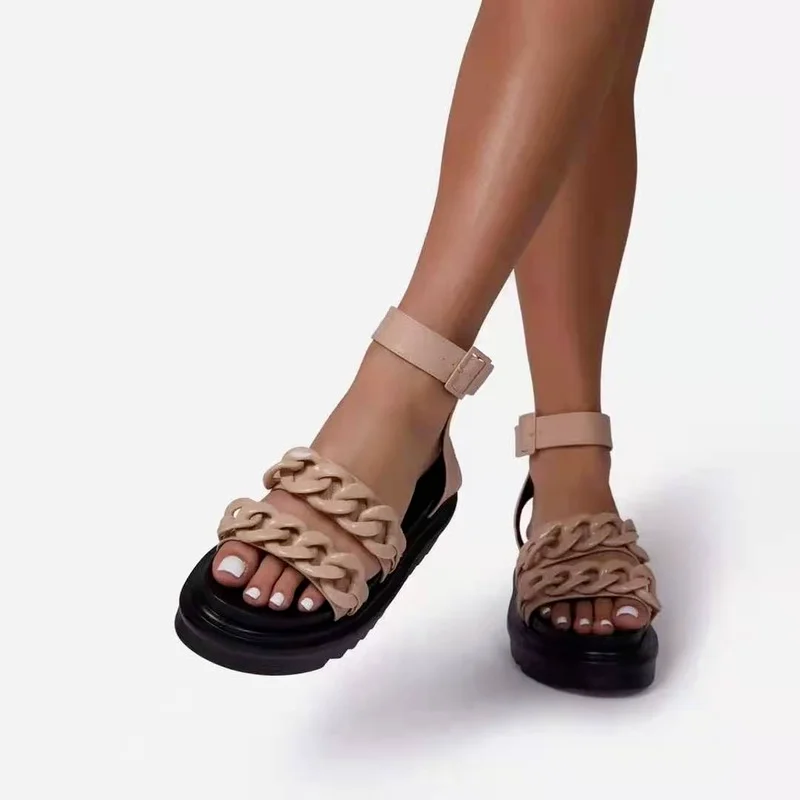 

Sandals Women Summer New Fashion Women's Sandals 2021 Retro Women Sandals Flat Platform Women's Shoes Casual Buckle Chain Female
